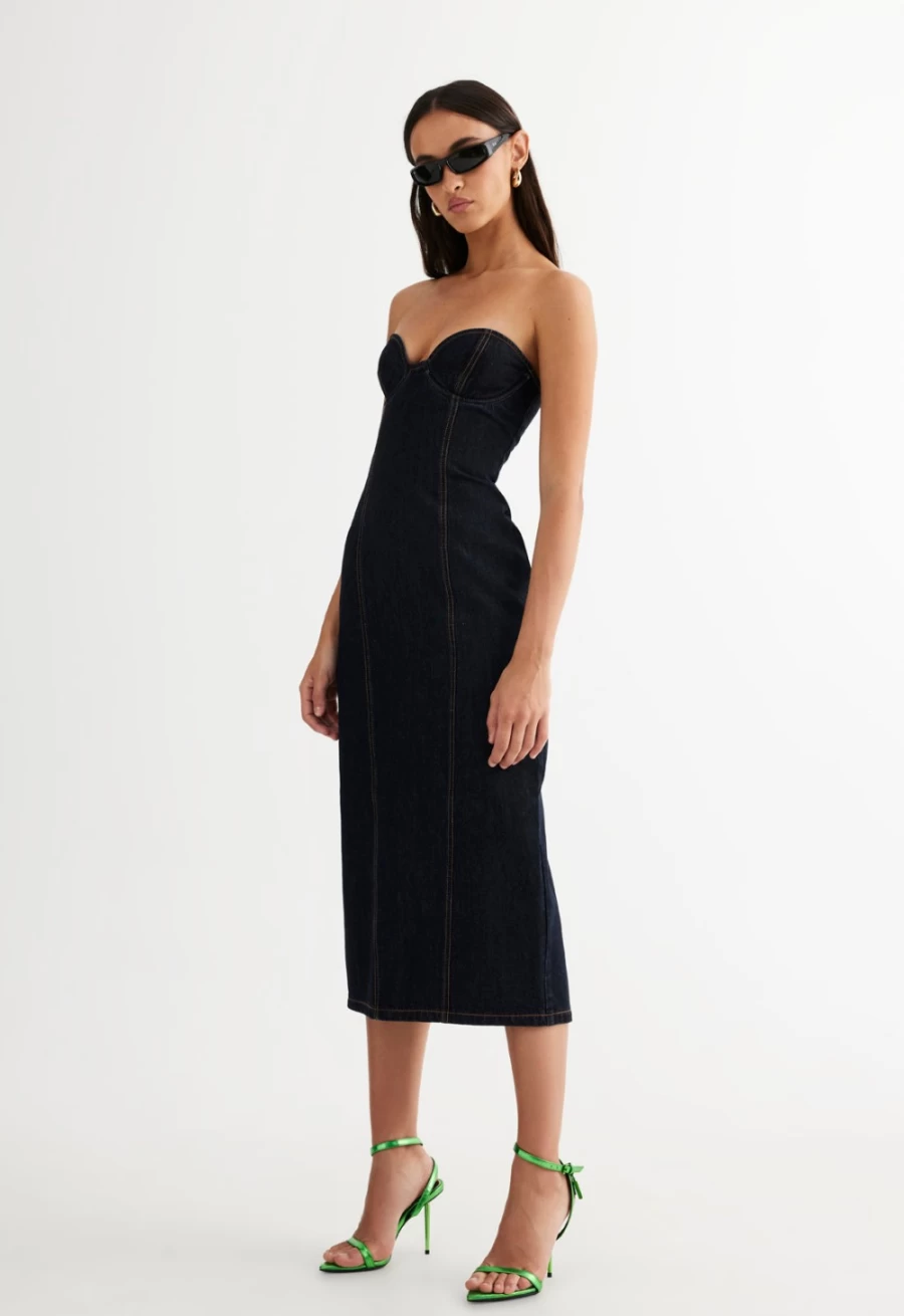 Lioness Women's Dark Denim Smokeshow Strapless Dress - Denim Blue Party Gown