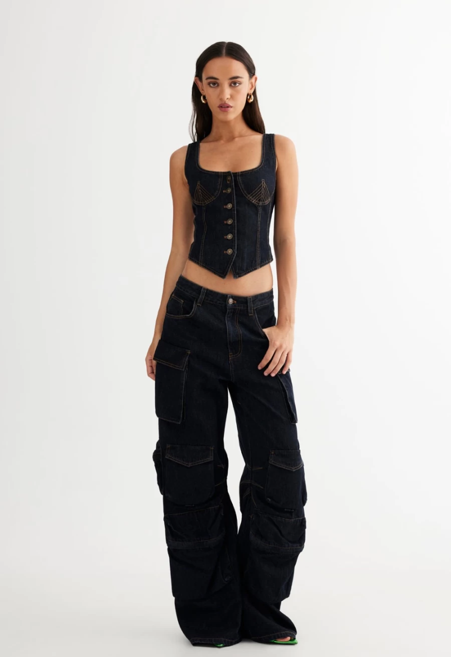 Lioness Women's Dark Denim After Hours Corset - Stylish & Supportive Waist Cincher